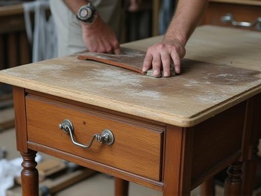 Furniture piece undergoing restoration process